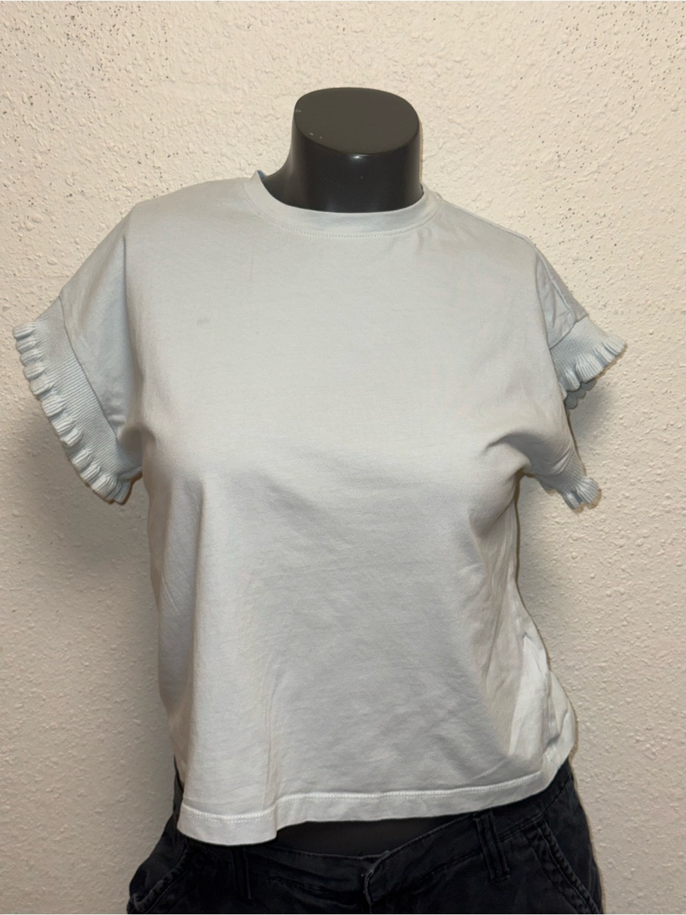 Zara Pale Blue Ruffle Sleeve Cotton Tee